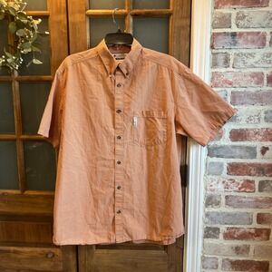 Columbia Sportswear Mens Shirt Orange Gingham Large Button Down S/S Outdoors